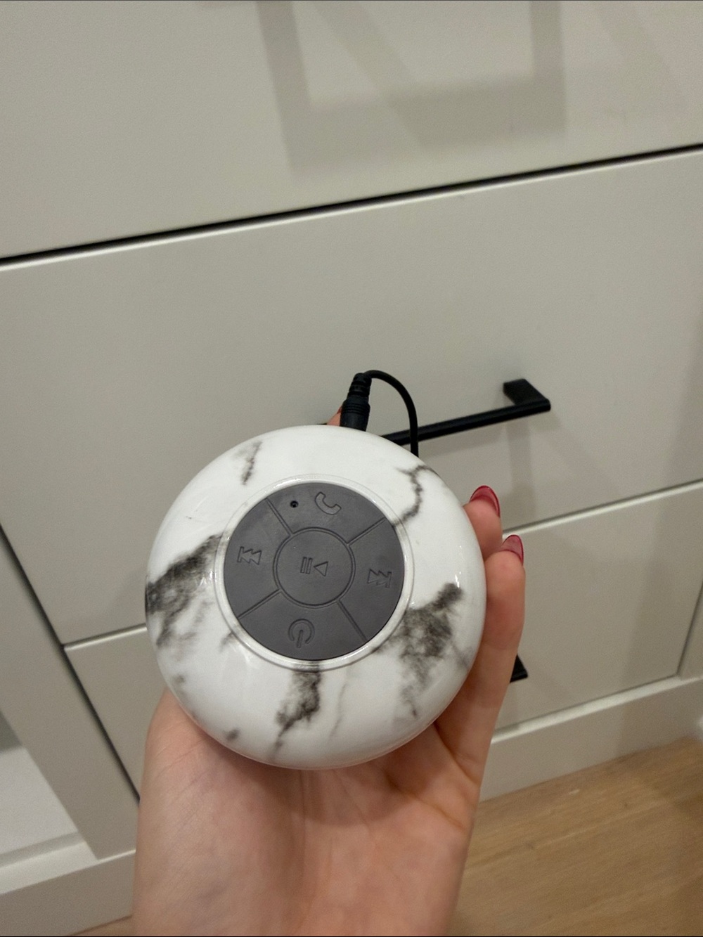 Indigo Portable Bluetooth Shower Speaker in White Marble
